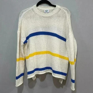 Hino White Sweater with Blue and Yellow Stripes